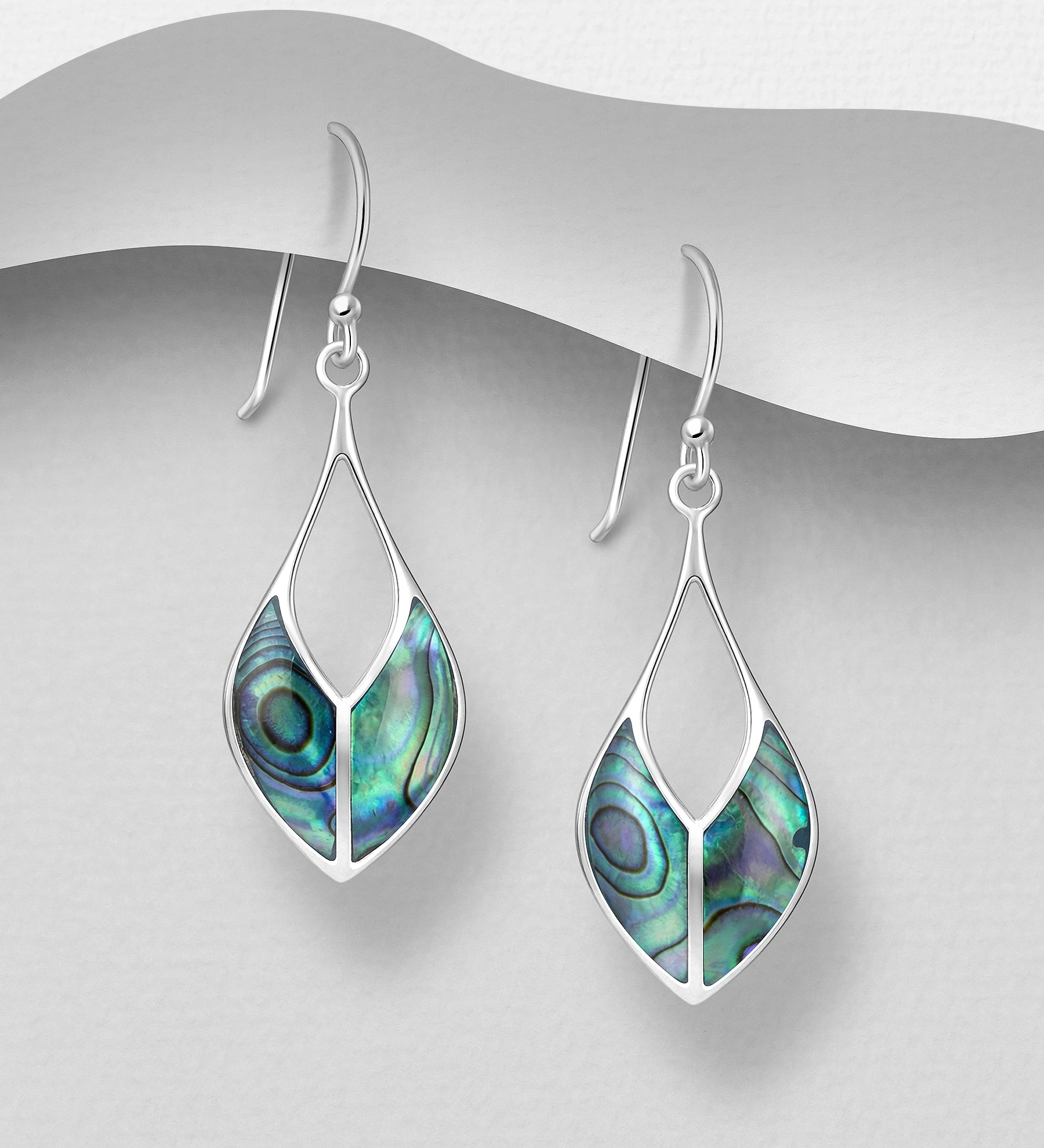 Hand Crafted 925 Sterling Silver Hook Earrings with Abalone & Mother of Pearl Shell