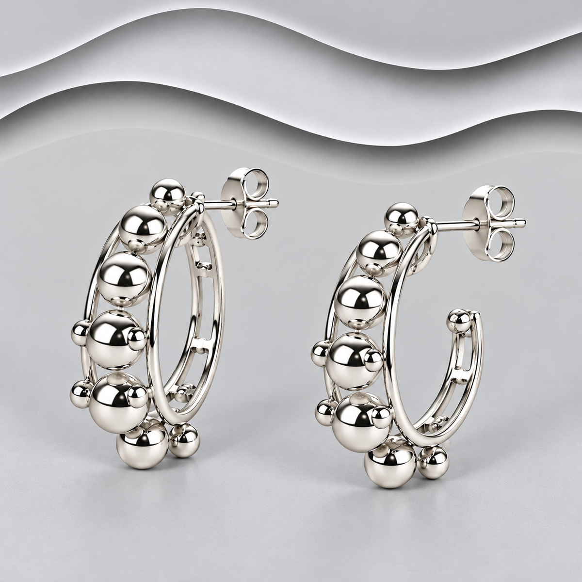 925 Sterling Silver Polished Ball Hoop Stud Earrings