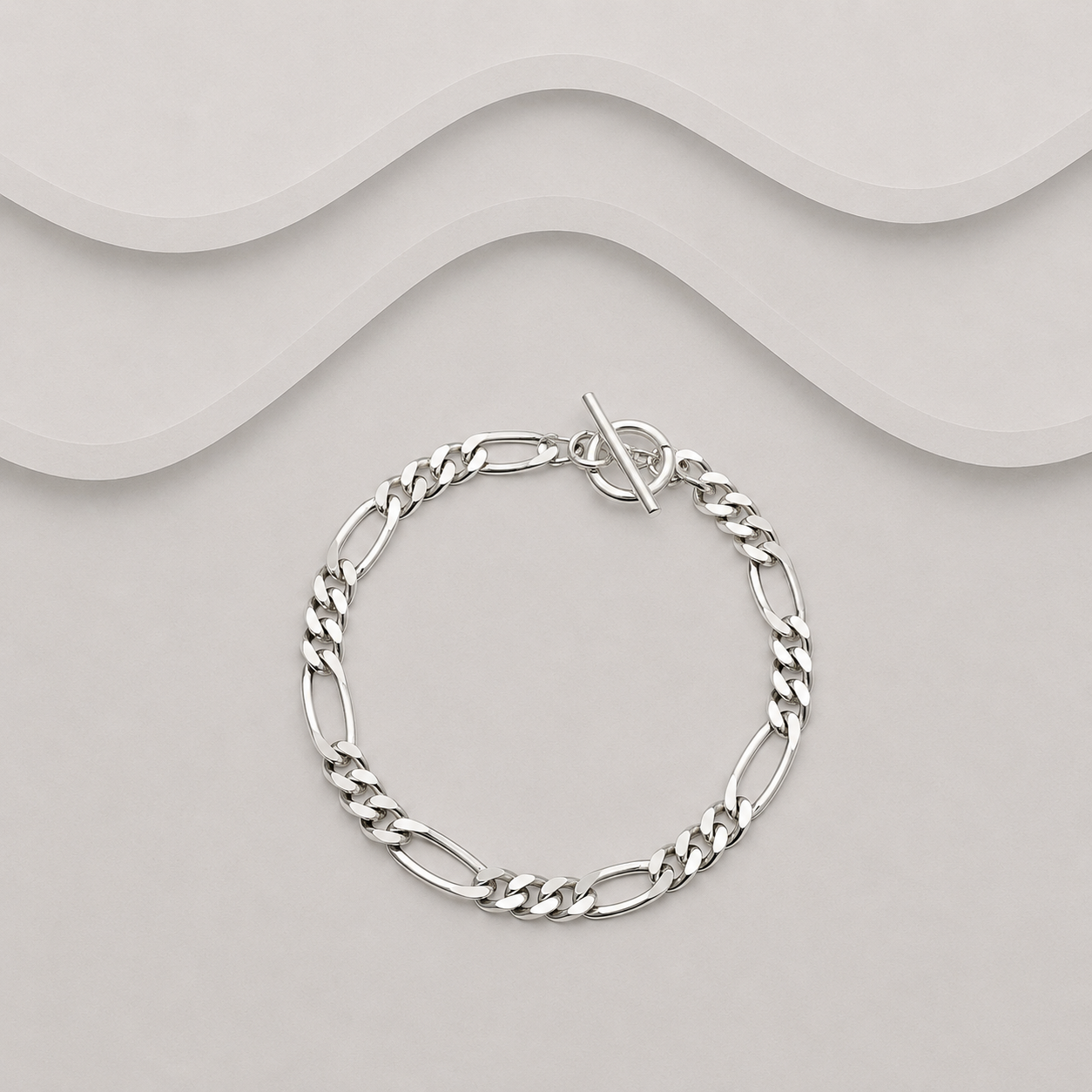 Solid 925 Sterling Silver Figaro Bracelet with T-Bar Clasp