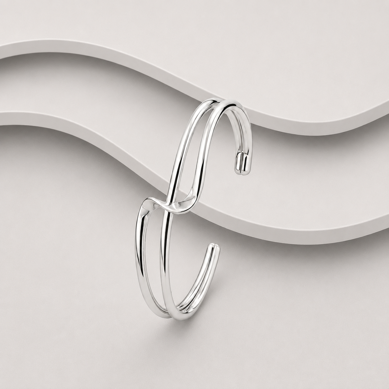 925 Sterling Silver Handcrafted Twist Cuff Bangle – 62mm, 26g
