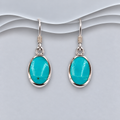 925 Sterling Silver Hook/Drop Oval Earrings  Decorated with Light Blue Resin