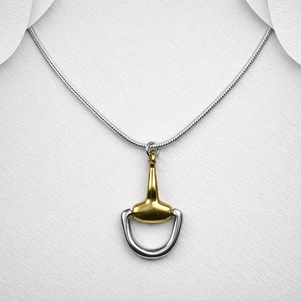Solid 925 Sterling Silver Two Tone Horse Bite decorated With 18ct Vermeil Pendant & Chain
