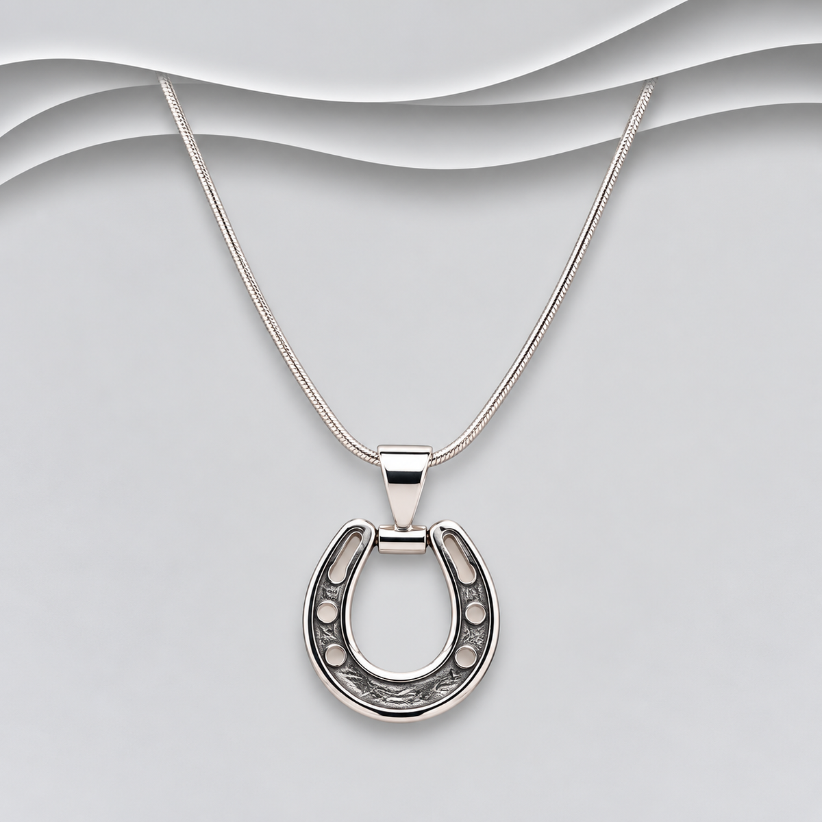 925 Sterling Silver Oxidised Horseshoe Pendant & Chain – A Symbol of Good Luck