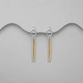 18ct Yellow Gold & 925 Sterling Silver Two Tone Double Bar Drop Earrings