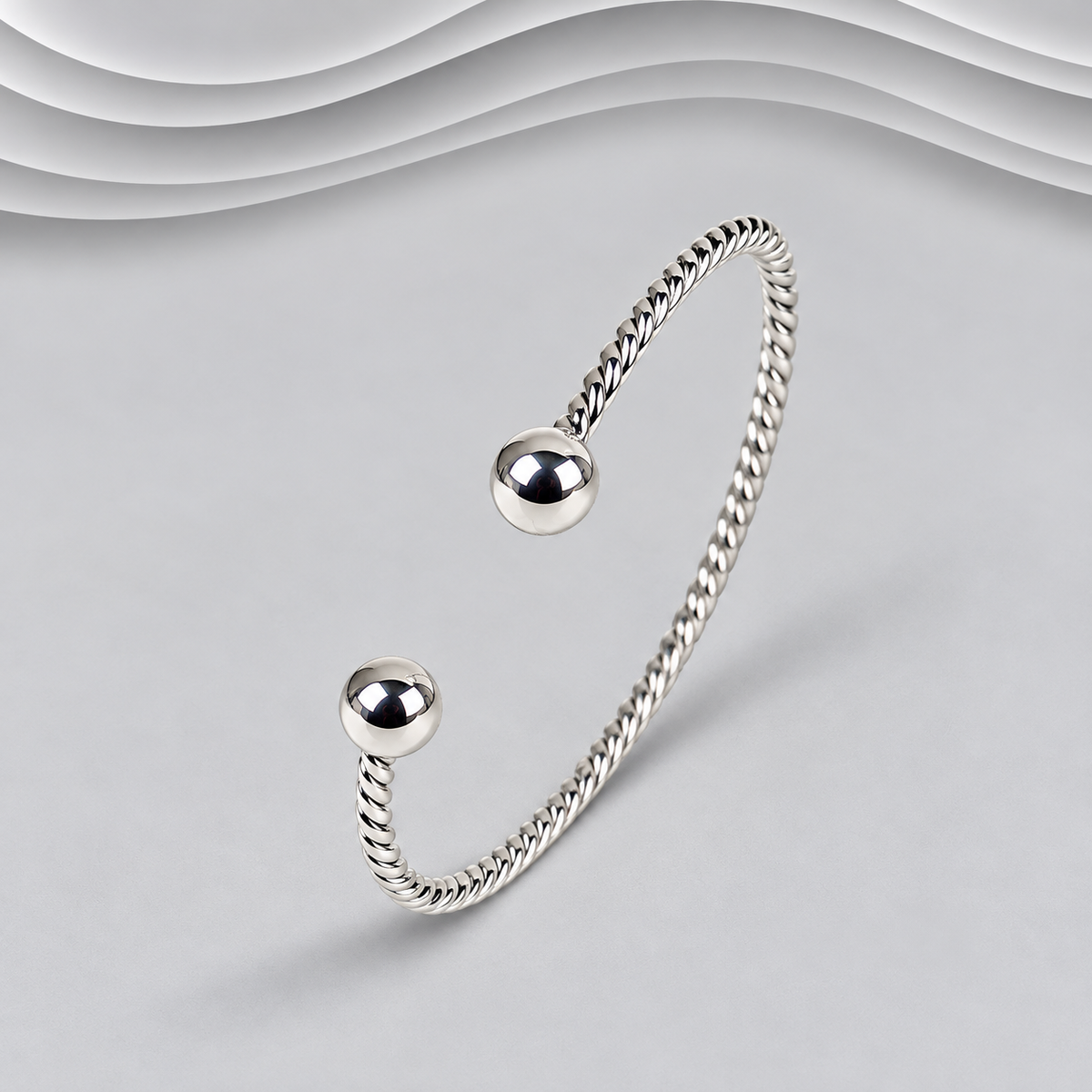925 Sterling Silver Twisted Torque Cuff Bangle