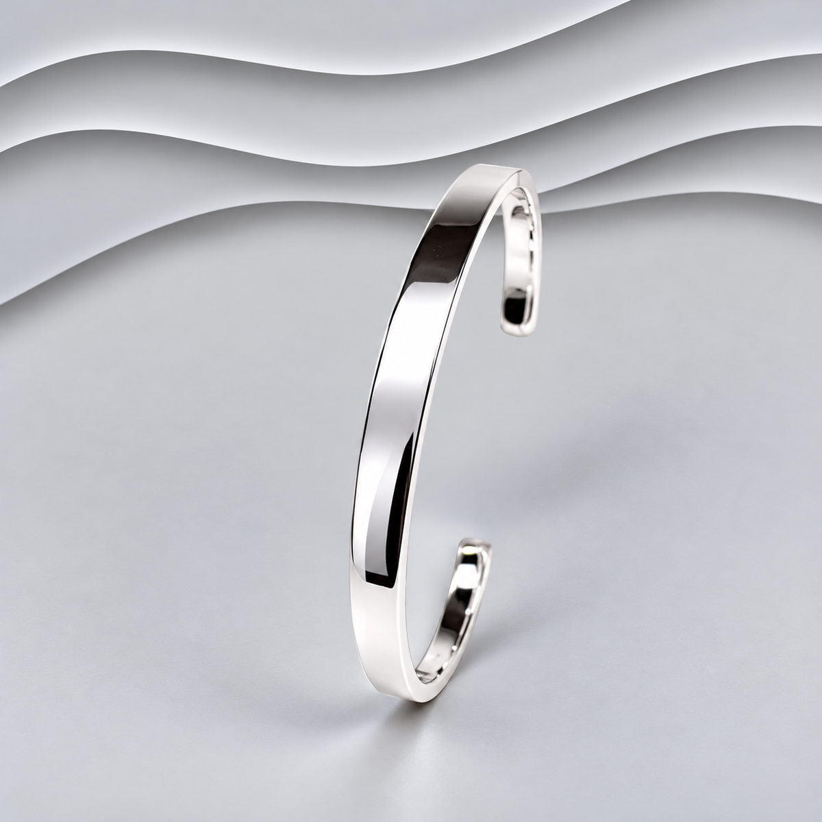 Solid 925 Sterling Silver Plain Polished Open Cuff Bangle – Unisex