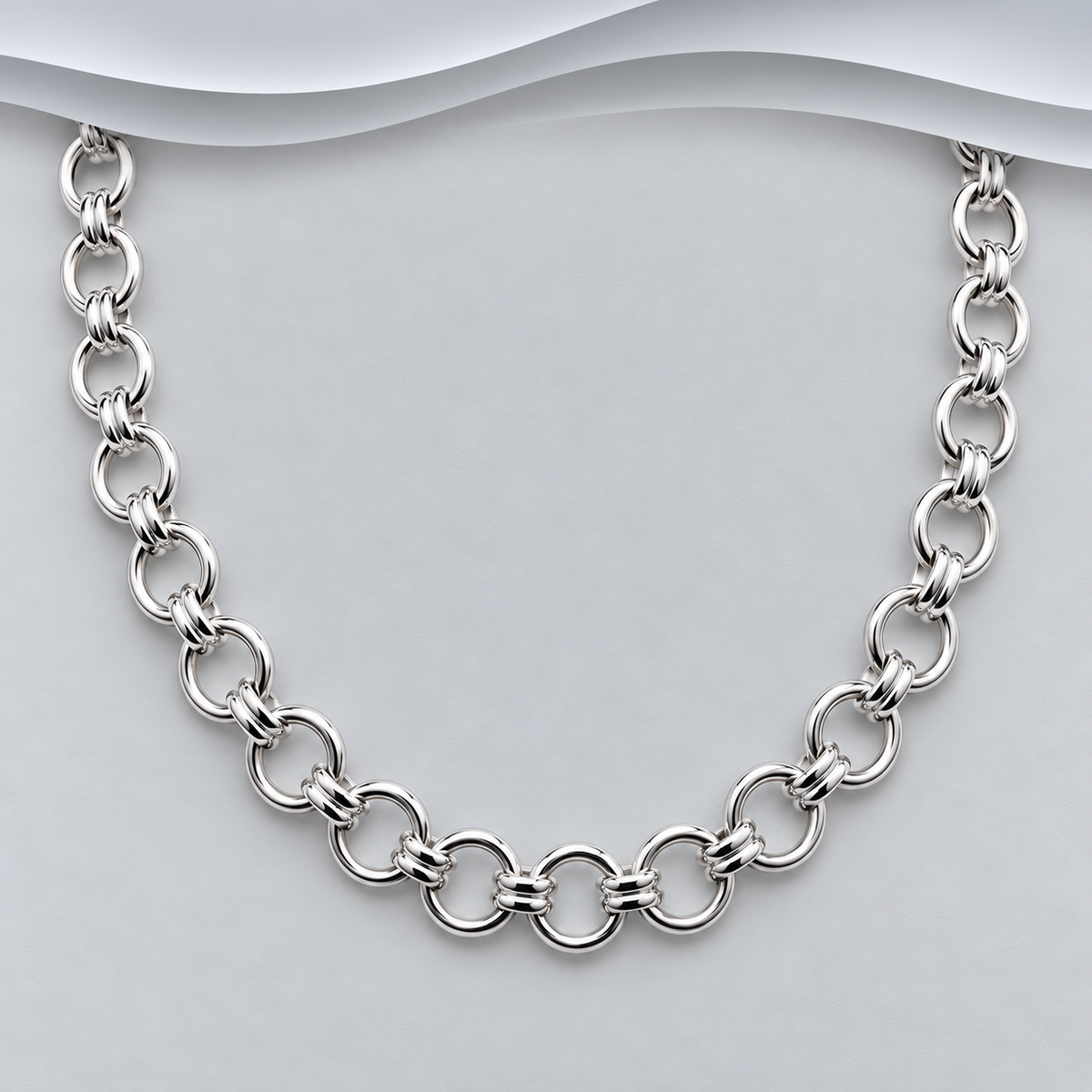 Handmade 925 Sterling Silver Circular Link Necklace with T-Bar Clasp, 18 Inches