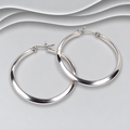 Pair of large polished 925 sterling silver round hoop earrings with hinged post and catch fastenings
