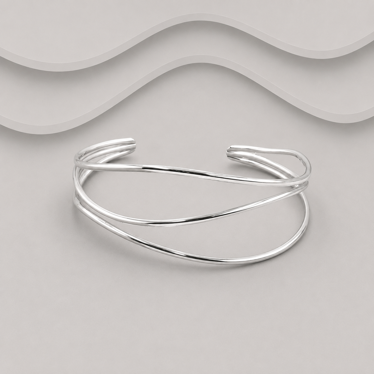 Sterling Silver Designer Inspired Cuff Bangle | 25mm Wide | 65mm Diameter