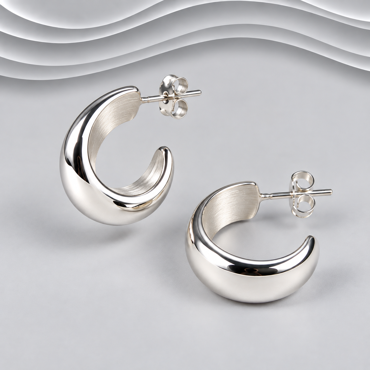 Solid 925 Sterling Silver Plain Polished Hoop Earrings - Classic
