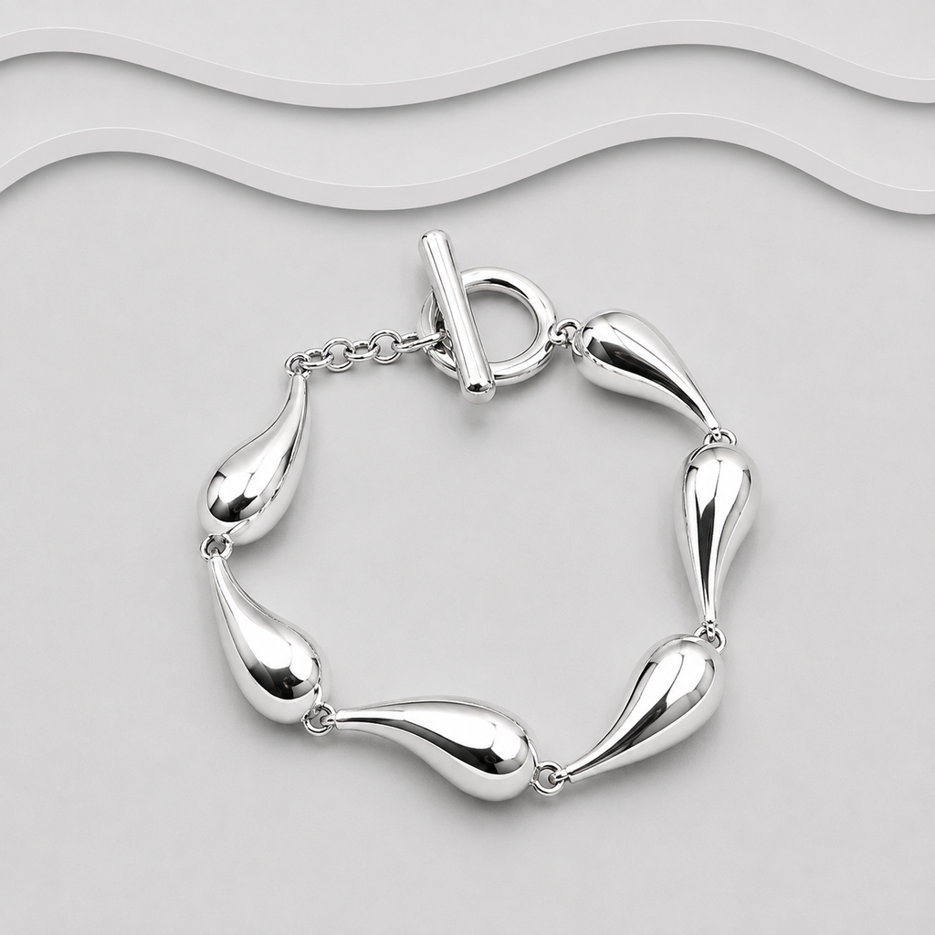 925 Sterling Silver Tear Drop Bracelet – Exclusive Design with T-Bar Clasp