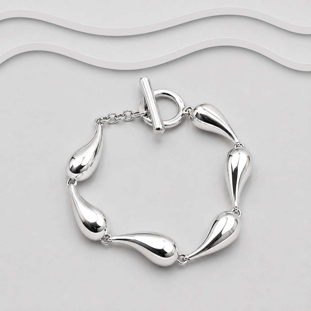 925 Sterling Silver Tear Drop Bracelet – Exclusive Design with T-Bar Clasp