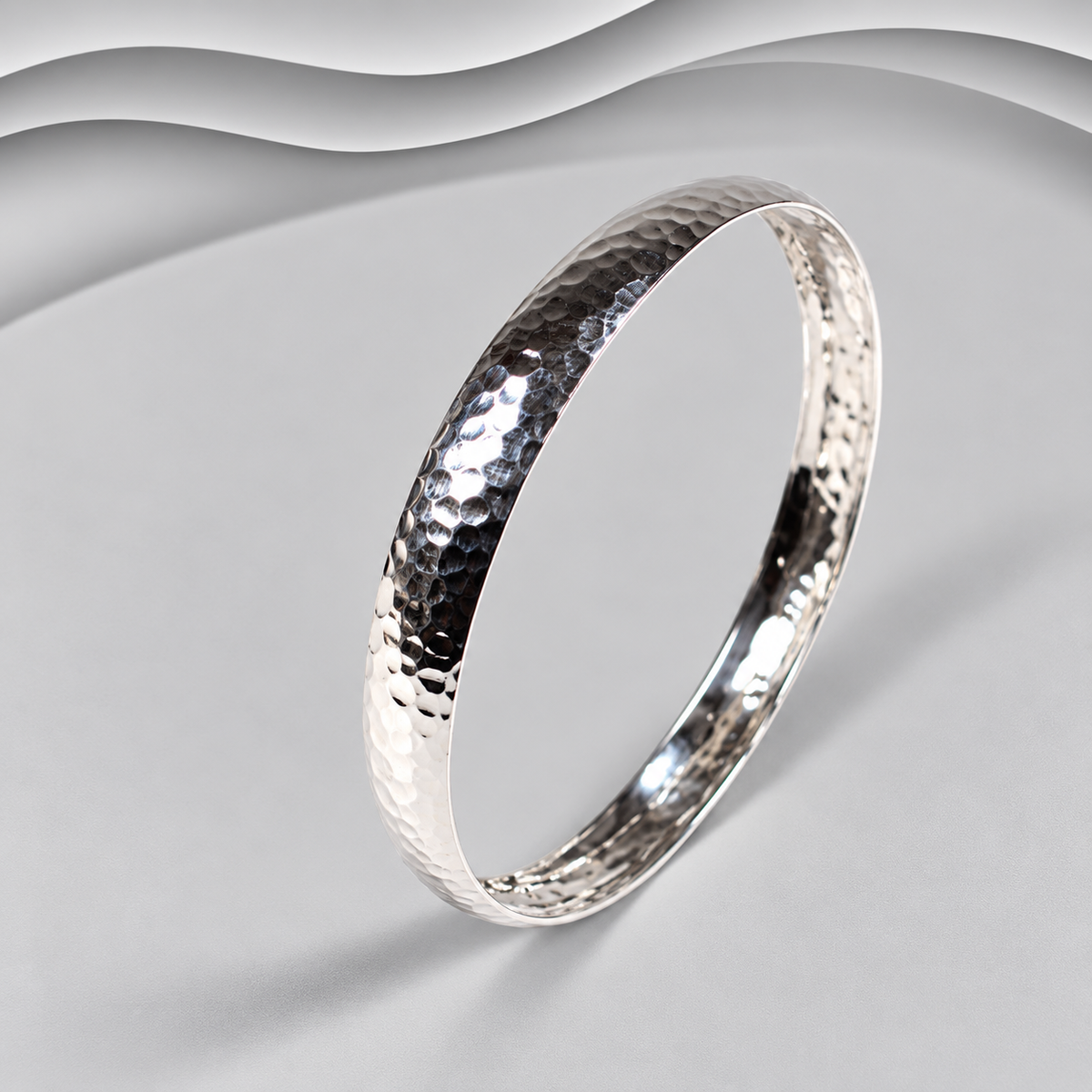 Radiant Texture: Polished Hammered Bangle, 8mm