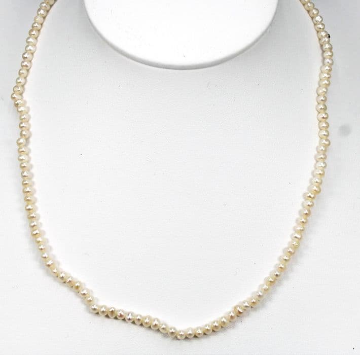 3mm Single Strand of Cultured Freshwater White Pearls  Available in 16" & 18" Lengths