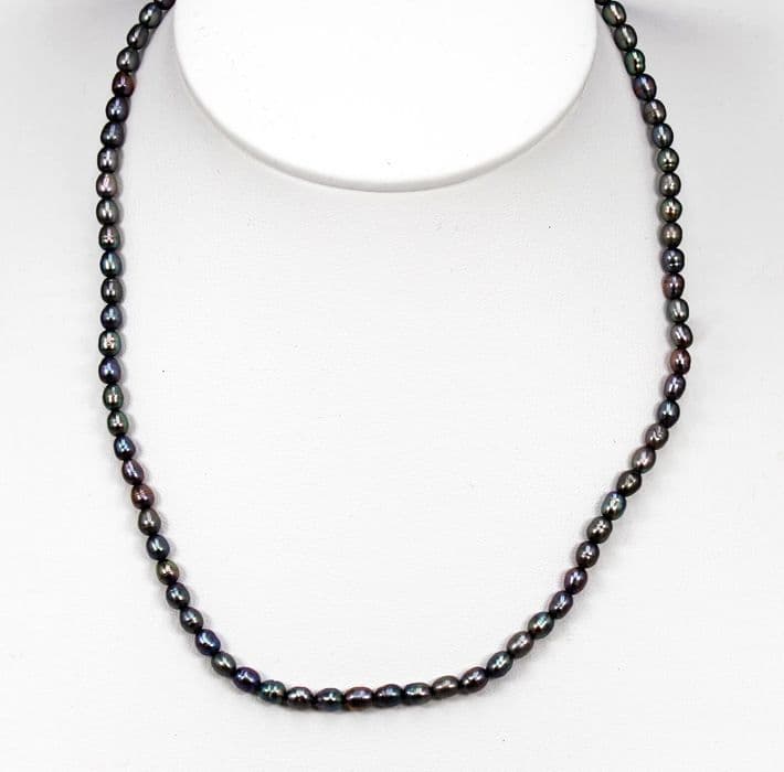 3mm Single Strand of Cultured Grey Pearls  16" Classic Elegance