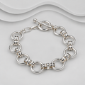 925 Solid Round Link Sterling Silver Bracelet with Interlocking Links & T-Bar Clasp