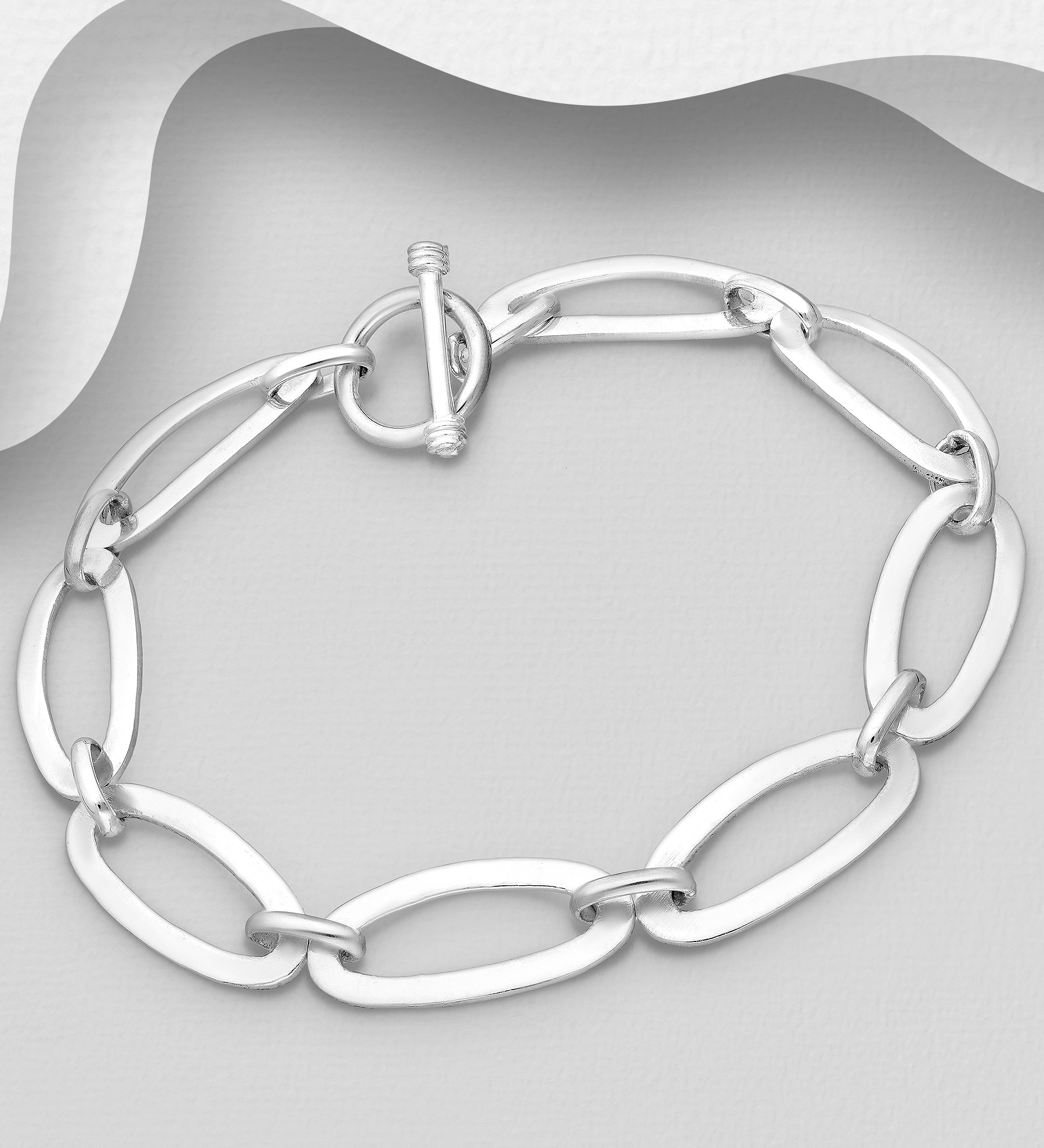 925 Sterling Silver 9mm Solid Oval Links Bracelet with Toggle Clasp