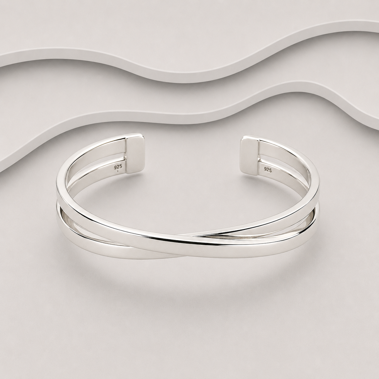 Crossover Artisan Sterling Silver Bangle — Solid Handcrafted Exclusive