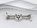 925 Sterling Silver Fox Head Ruby Eyes Brooch/Stock Pin