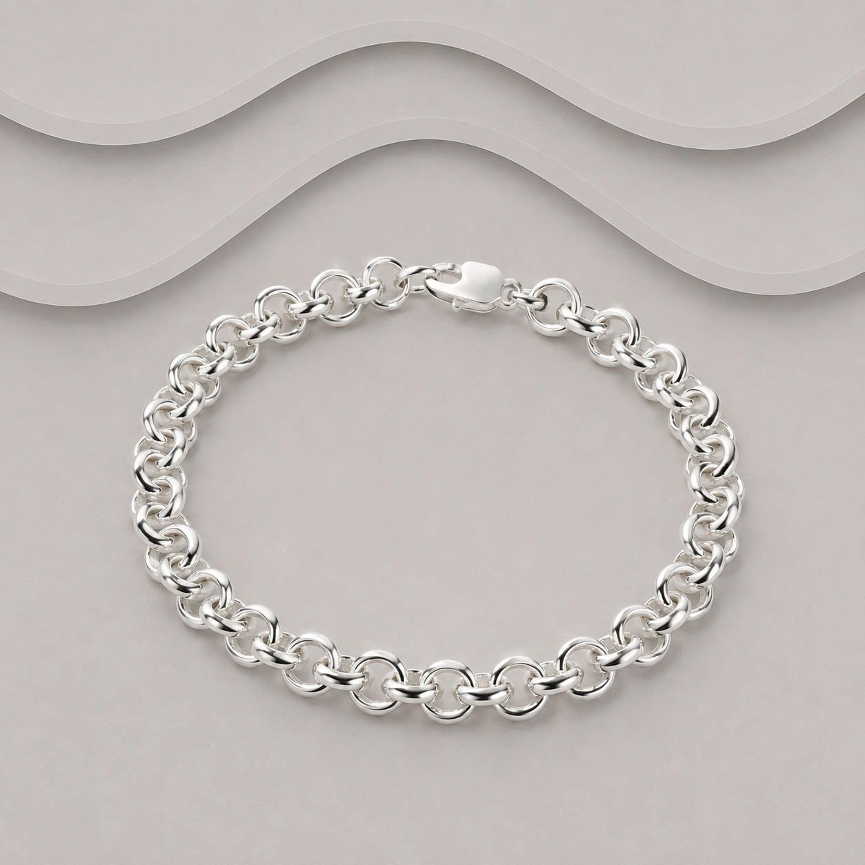 925 Sterling Silver Solid Hand Crafted Round Link Belcher Bracelet