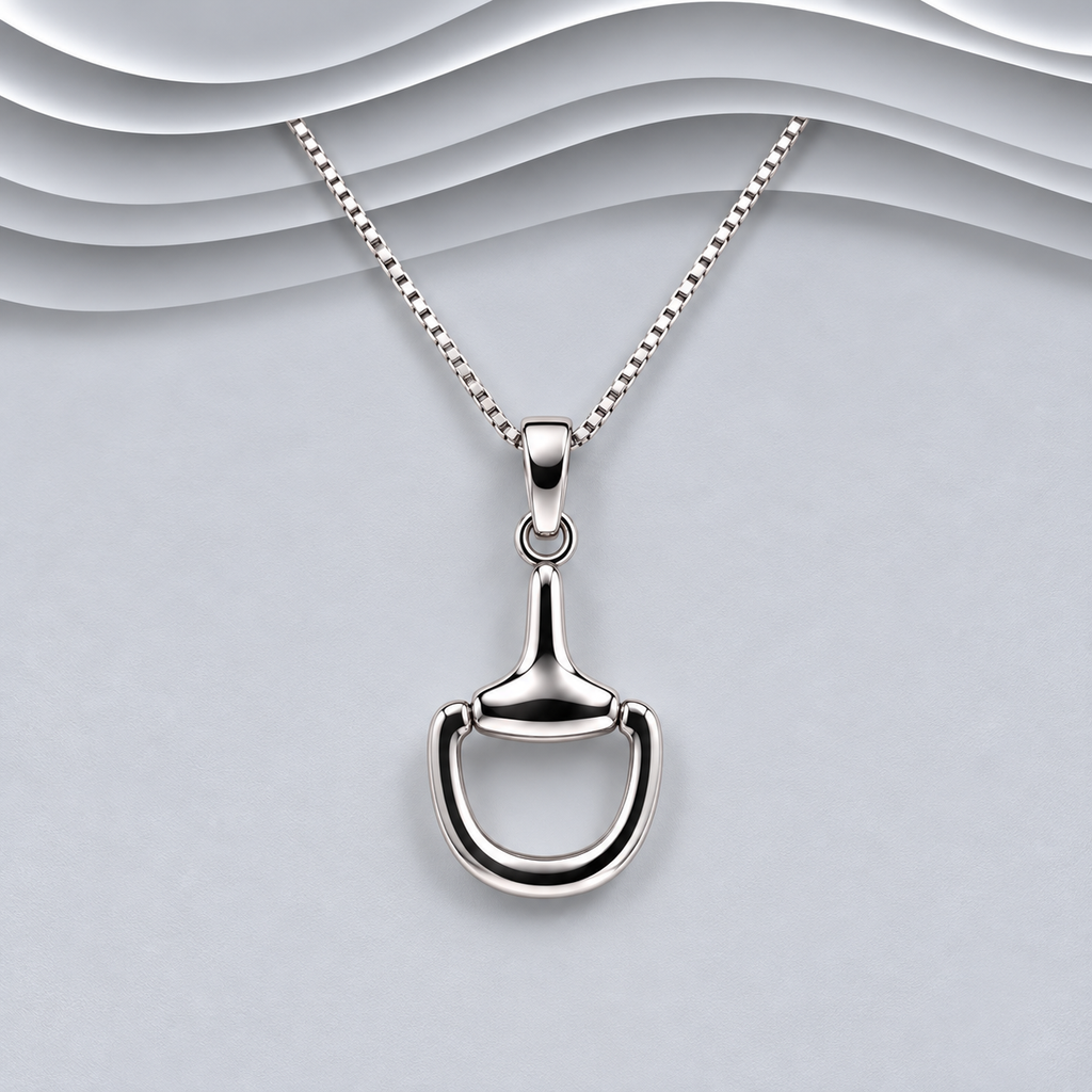 Solid 925 sterling silver horse bit pendant necklace on box chain