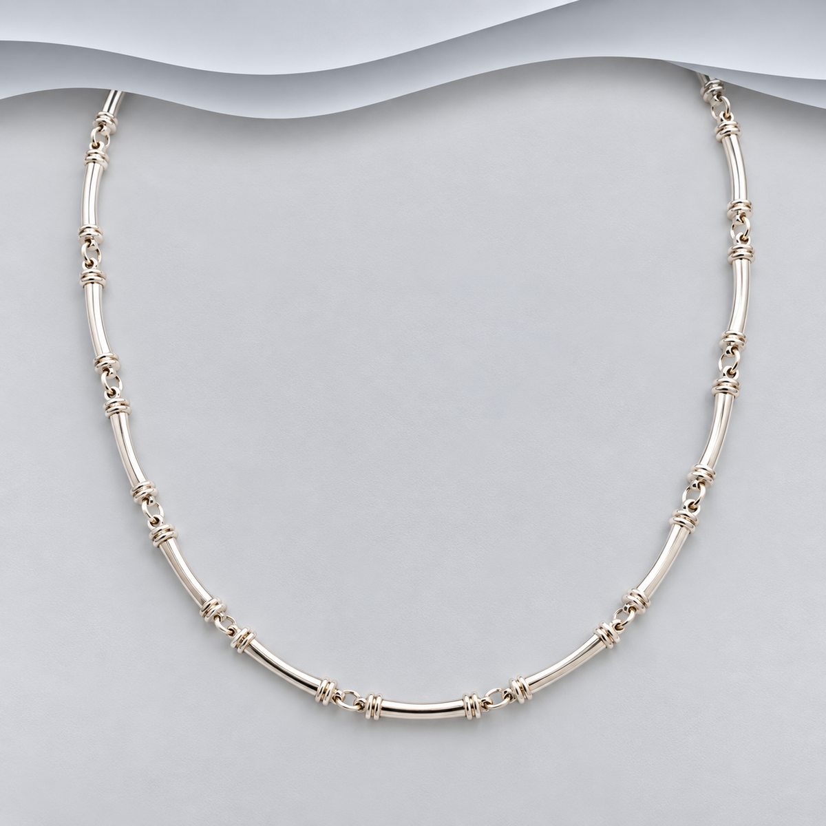 925 Sterling Silver Designer-Inspired Curved Link Necklace, Adjustable 18–20 Inches