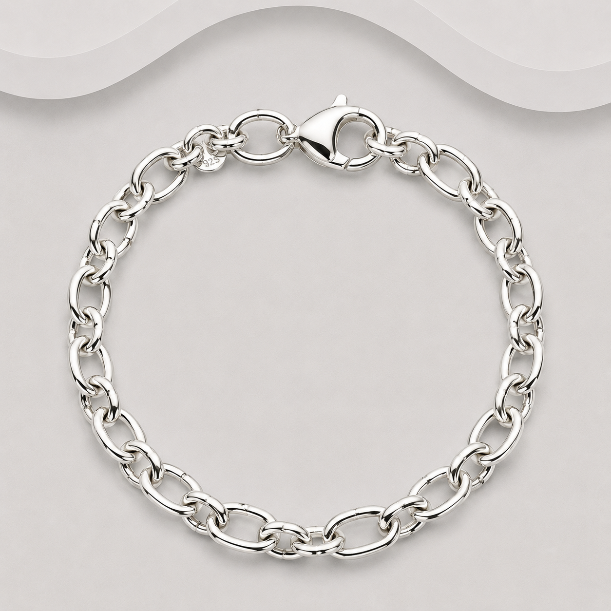 925 Sterling Silver Handcrafted Solid Oval Links Bracelet
