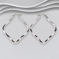 925 Sterling Silver Large Square Wavey Hoop Earrings