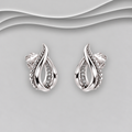 Hand crafted 925 sterling silver teardrop stud earrings with twisted strands, polished silver beads and a textured inner strand