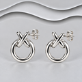 925 Sterling Silver Kisses Crossed Knot and Circle Stud Earrings