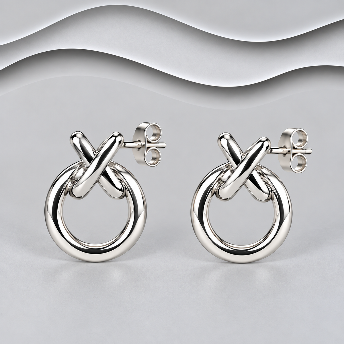 925 Sterling Silver Kisses Crossed Knot and Circle Stud Earrings