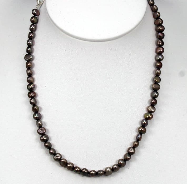 4mm Single Strand of Baroque Cultured Freshwater Grey/Bronze Pearls  16" Natural Elegance