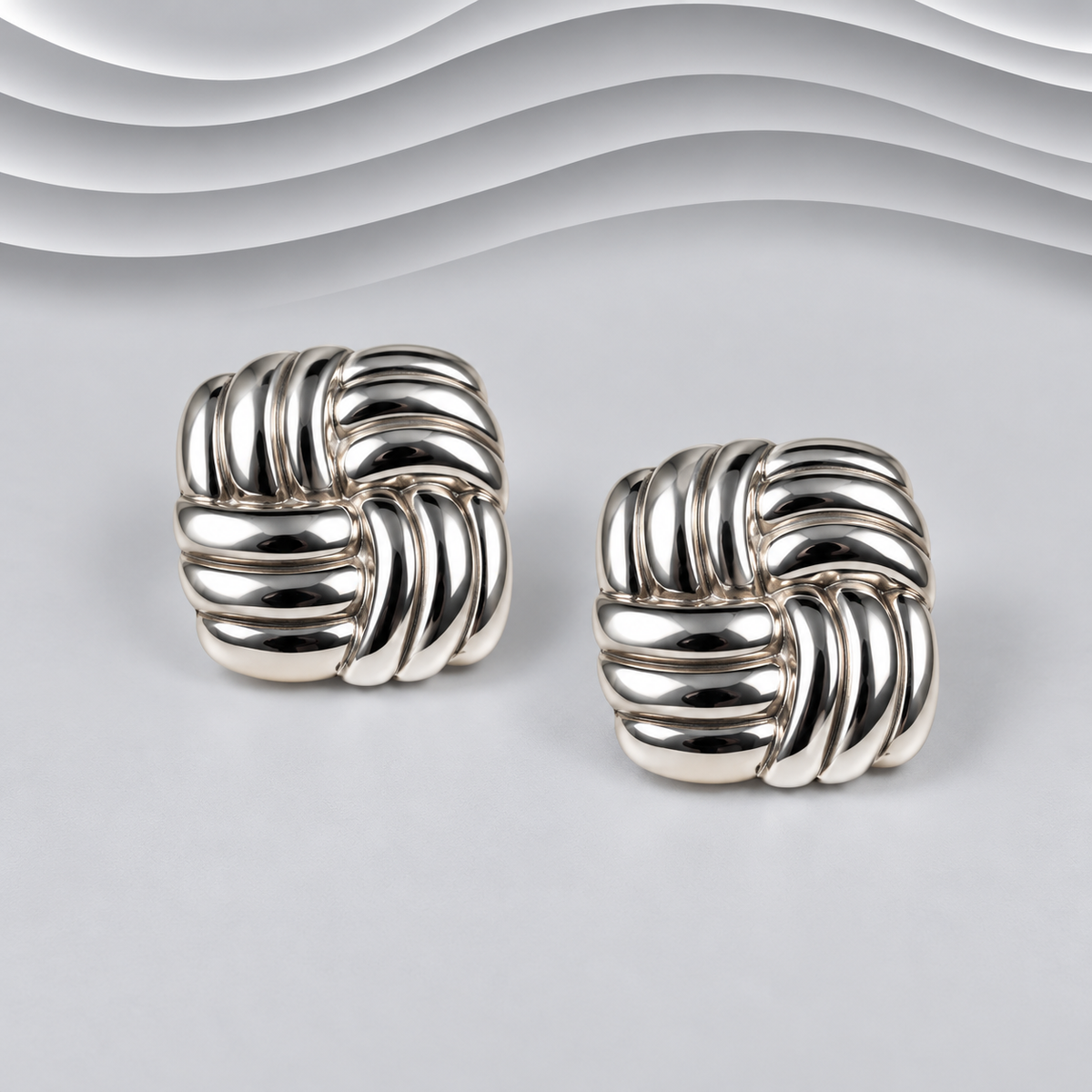 925 Sterling Silver Woven-Knot-Inspired Square Stud Earrings