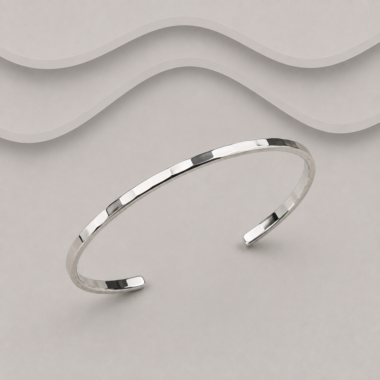 Solid 925 Sterling Silver Textured Finish Cuff Bangle - Unisex