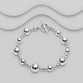 925 Sterling Silver Mixed Ball Bracelet with T-Bar Clasp