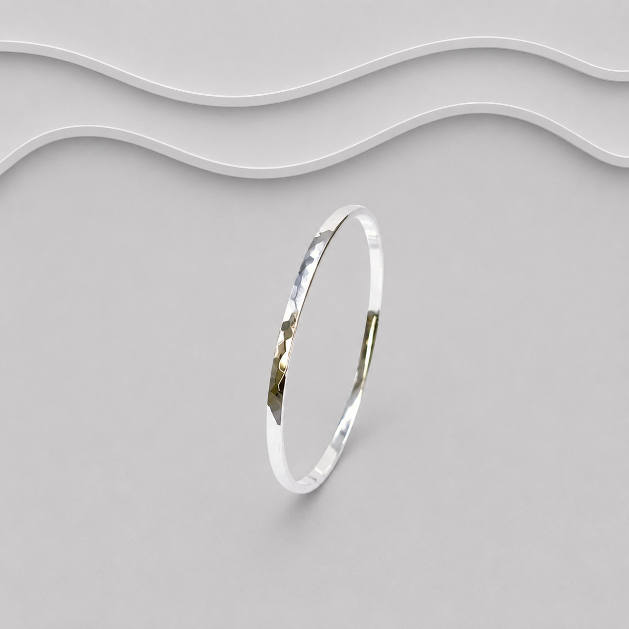 Solid 925 Sterling Silver Hammered Round Bangle | 5mm Wide | 3mm Thick