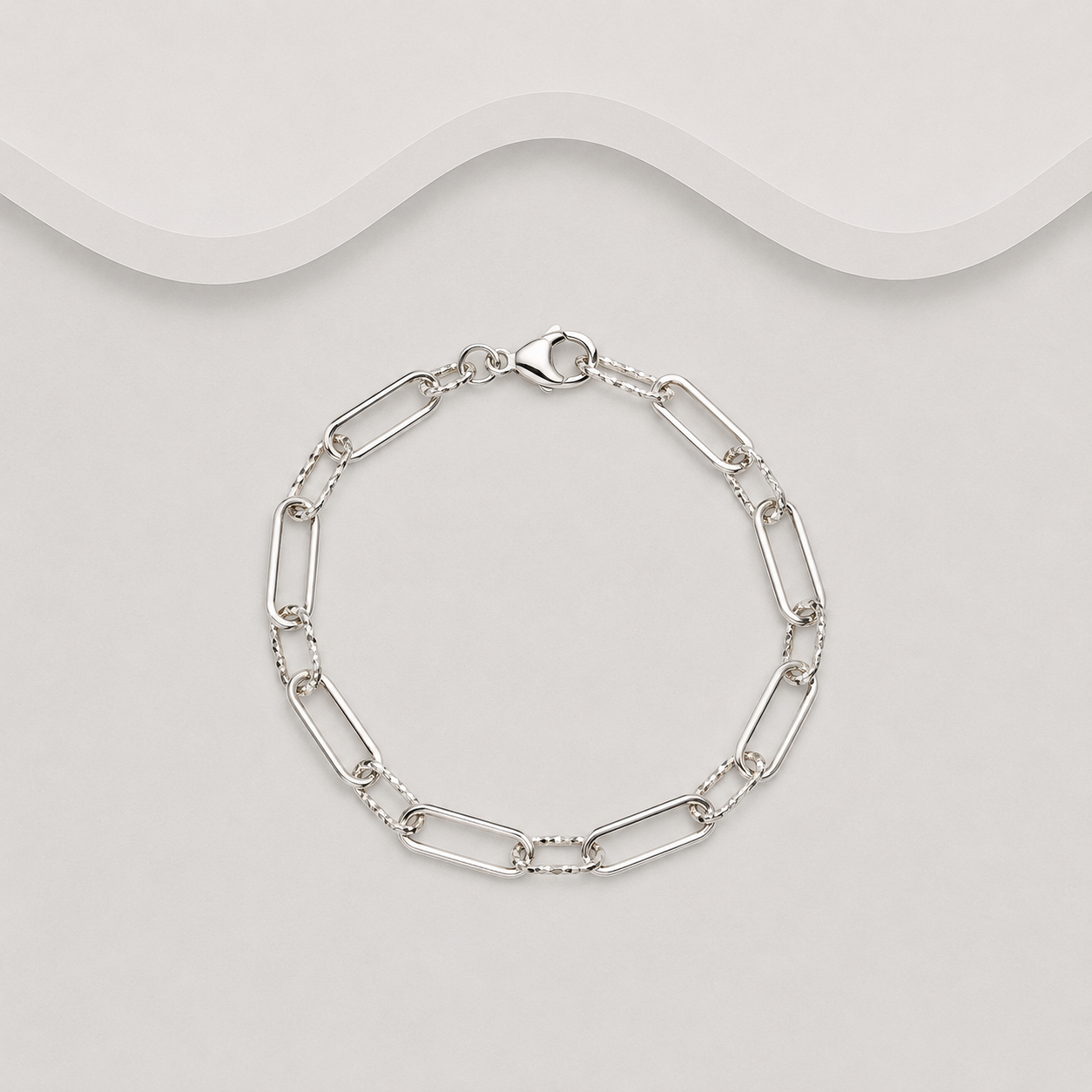 925 Sterling Silver Handcrafted Oblong Links Bracelet – Polished & Hammered