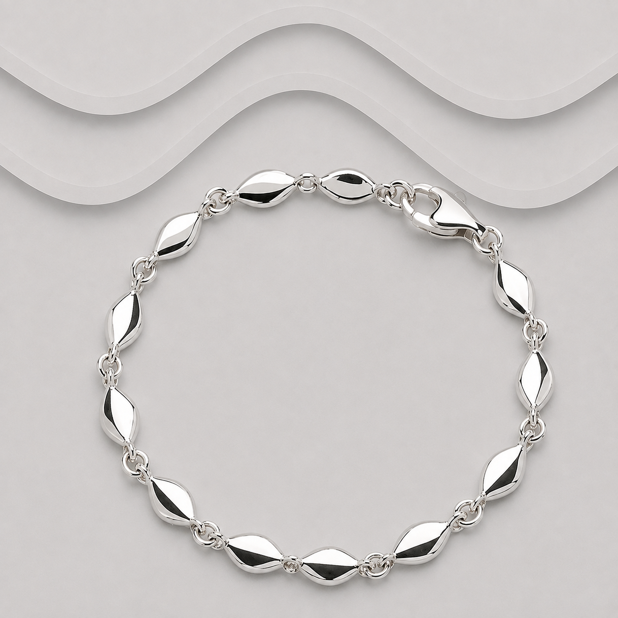 Solid 925 Sterling Silver Faceted Diamond Link Bracelet - Hand Crafted