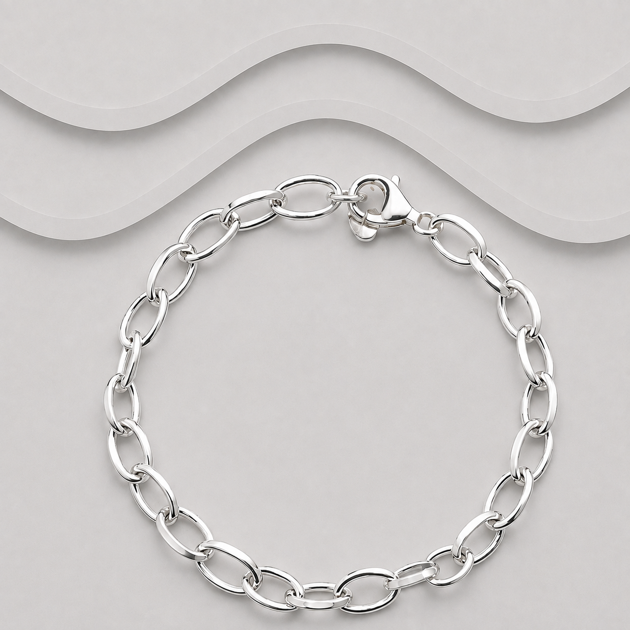 925 Solid Sterling Silver Marquess Shape Links Bracelet | Flat Edge | 4mm | 7 Inch