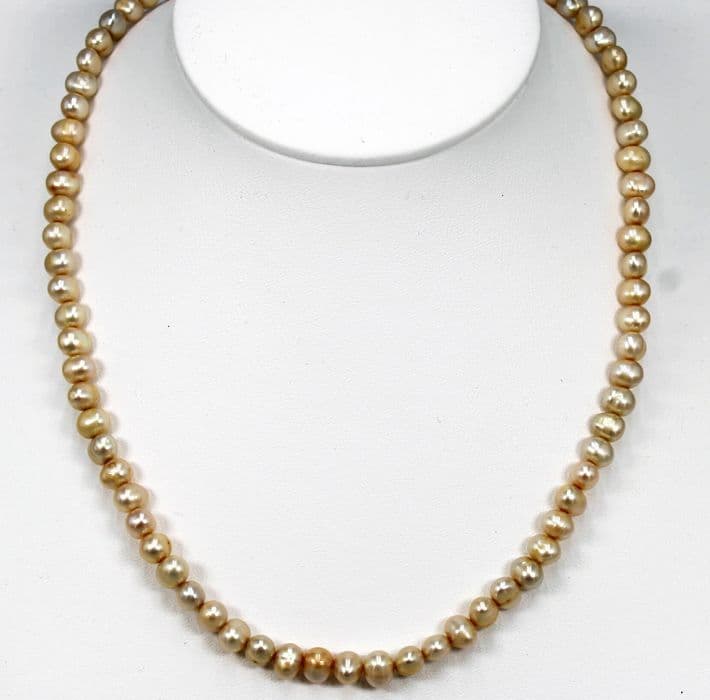 6mm Single Strand of Cultured Freshwater Cream Oval Pearls  18" Classic Elegance