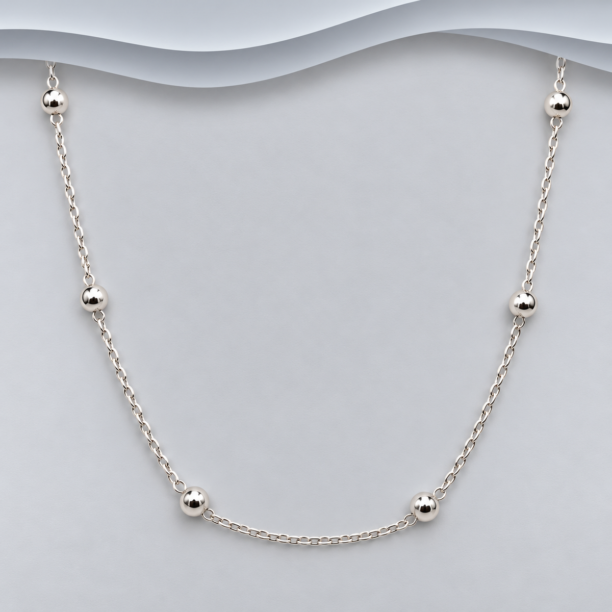 925 Sterling Silver Ball Station Necklace, 16 Inch
