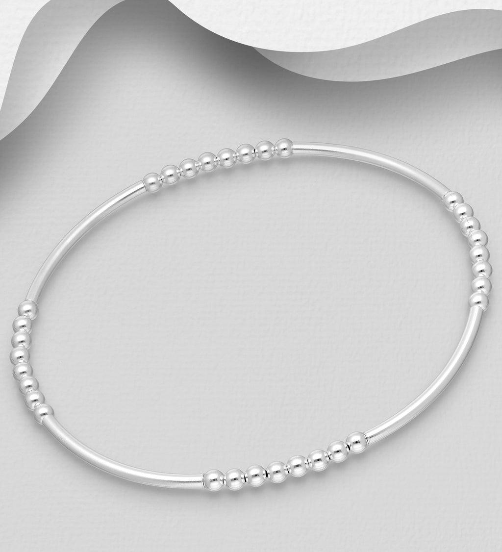 925 Sterling Silver Ball & Tube Stretch Bracelet
