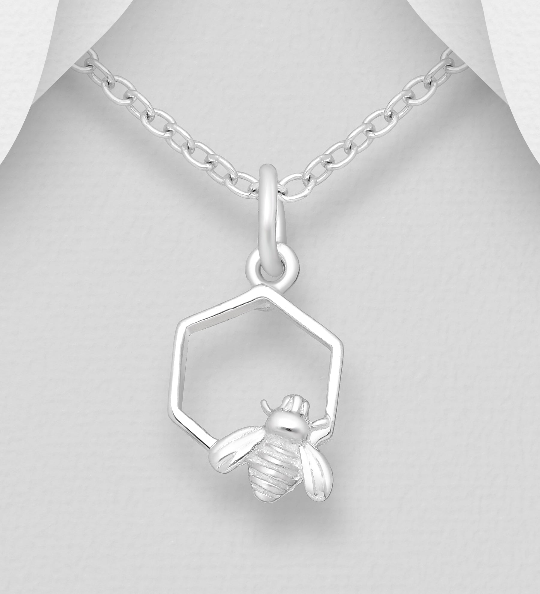 925 Sterling Silver Bee & Honeycomb Pendant Necklace