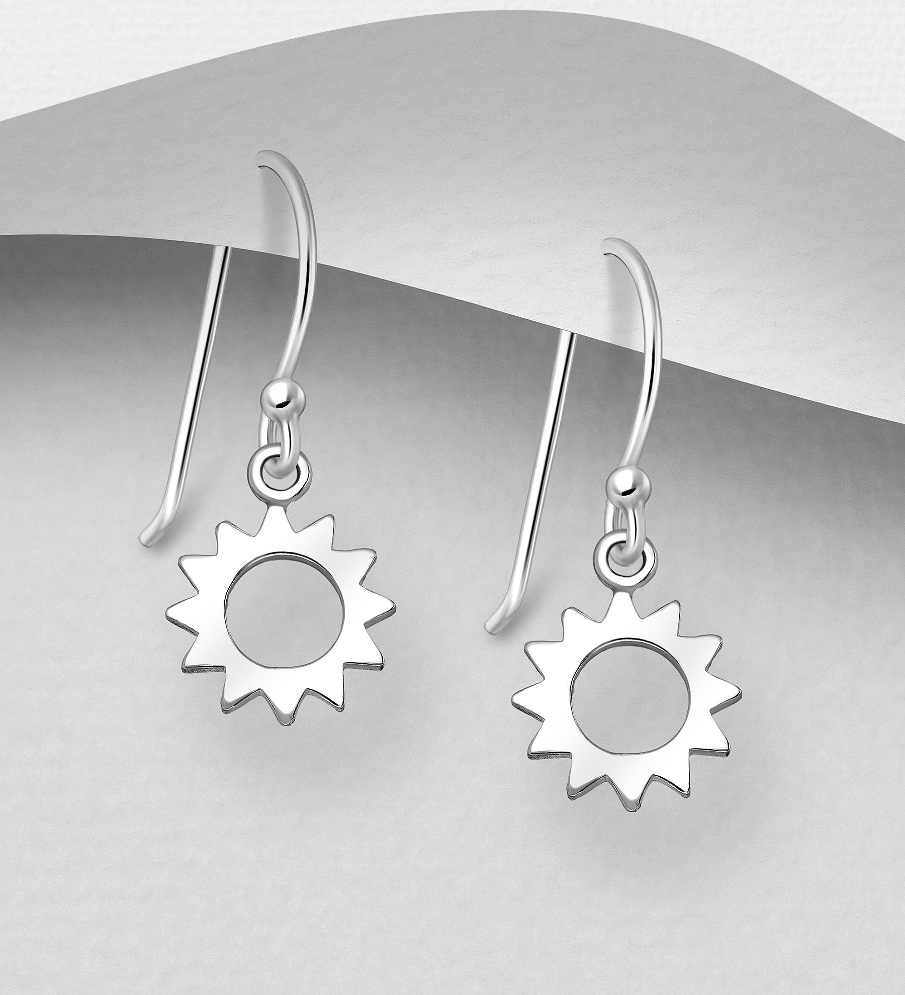 925 Sterling Silver Sun Hook Drop Earrings
