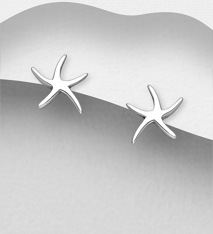 Simple 925 Sterling Silver Polished Starfish Stud Earrings