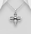 925 Sterling Silver Oxidised 3D Bumblebee with Engraved Wings & Ribbed Body Bee Pendant & Chain