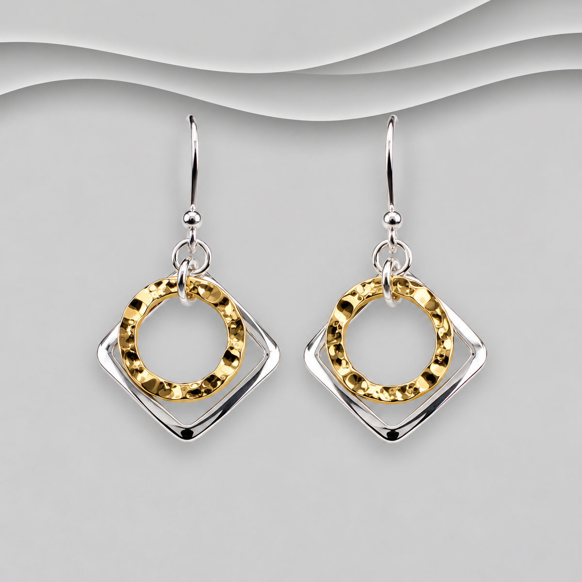 925 Sterling Silver Two-Tone Diamond & Circle Drop Earrings - Exclusive