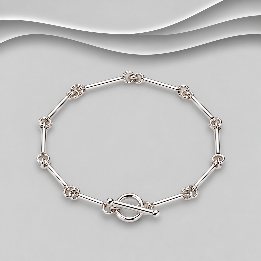 925 Sterling Silver Bar & Link Bracelet with Toggle Clasp - Simple & Elegant