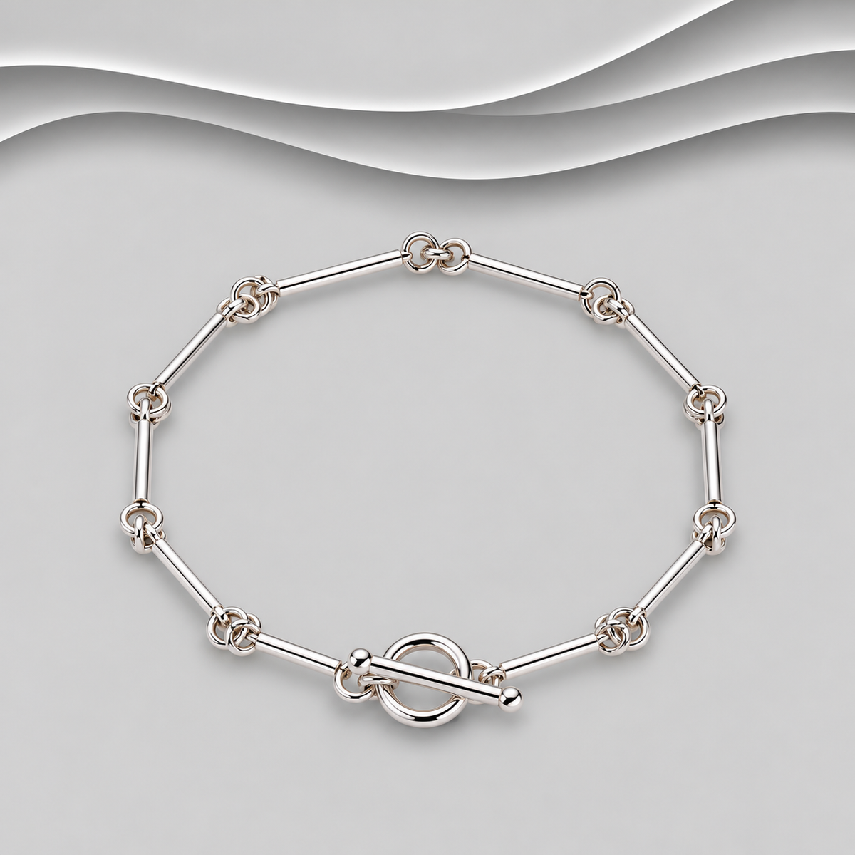 925 Sterling Silver Bar & Link Bracelet with Toggle Clasp - Simple & Elegant