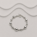 925 Sterling Silver Mixed Ball Bracelet with T-Bar Clasp